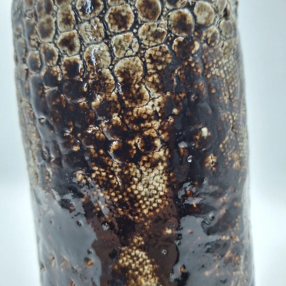 Handcrafted Studio Art Brown Scales Textured Glazed Leaning Pottery‎ 9